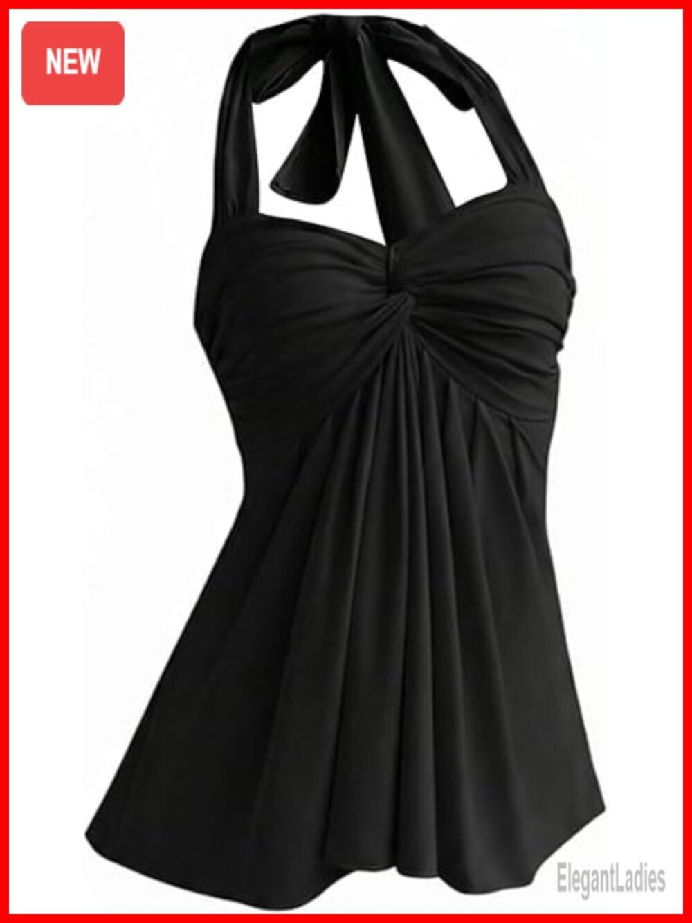 Twist Ruched Sleeveless Halter Top Tie Backless Ruffle Peplum Tank